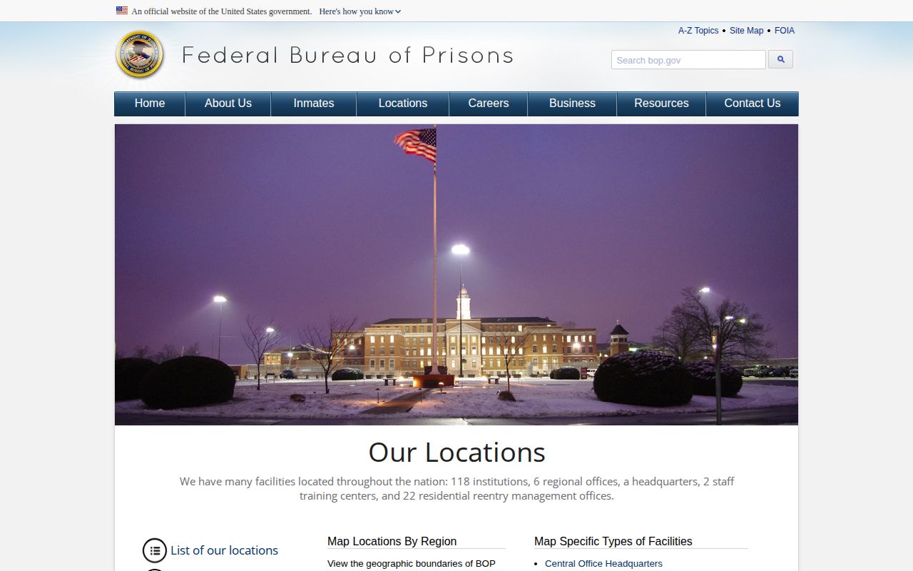 Federal Bureau of Prisons nationwide facility directory