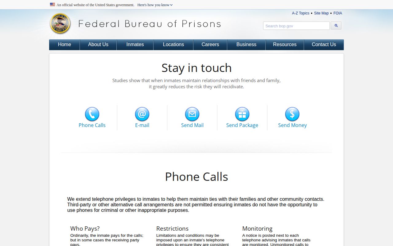 BOP guidance on inmate locator record coverage and communications