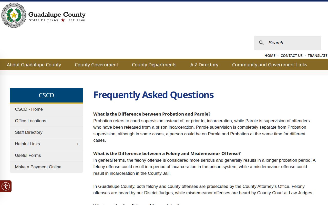 Guadalupe County Adult Probation post-release reporting instruction