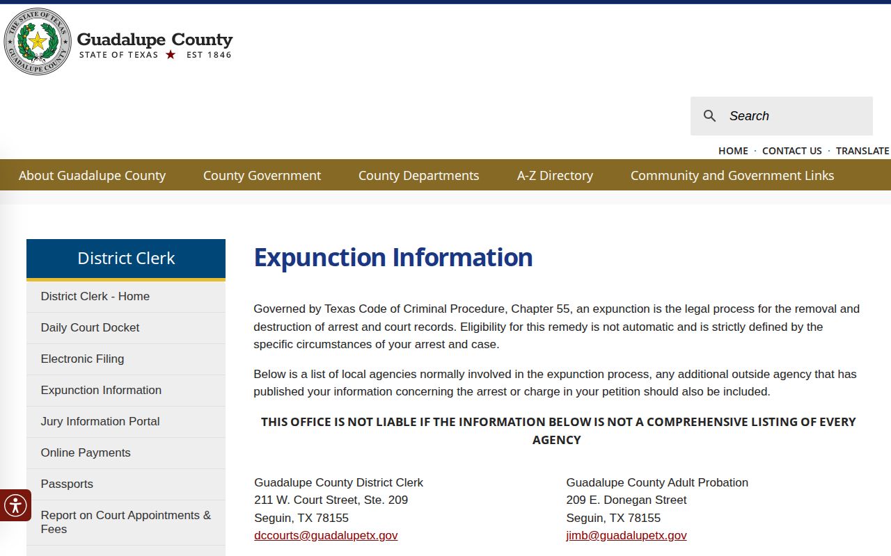 Guadalupe County expunction process affecting released inmate mugshots