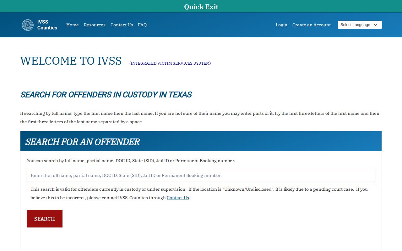 Guadalupe County IVSS Counties inmate search and release notification entry