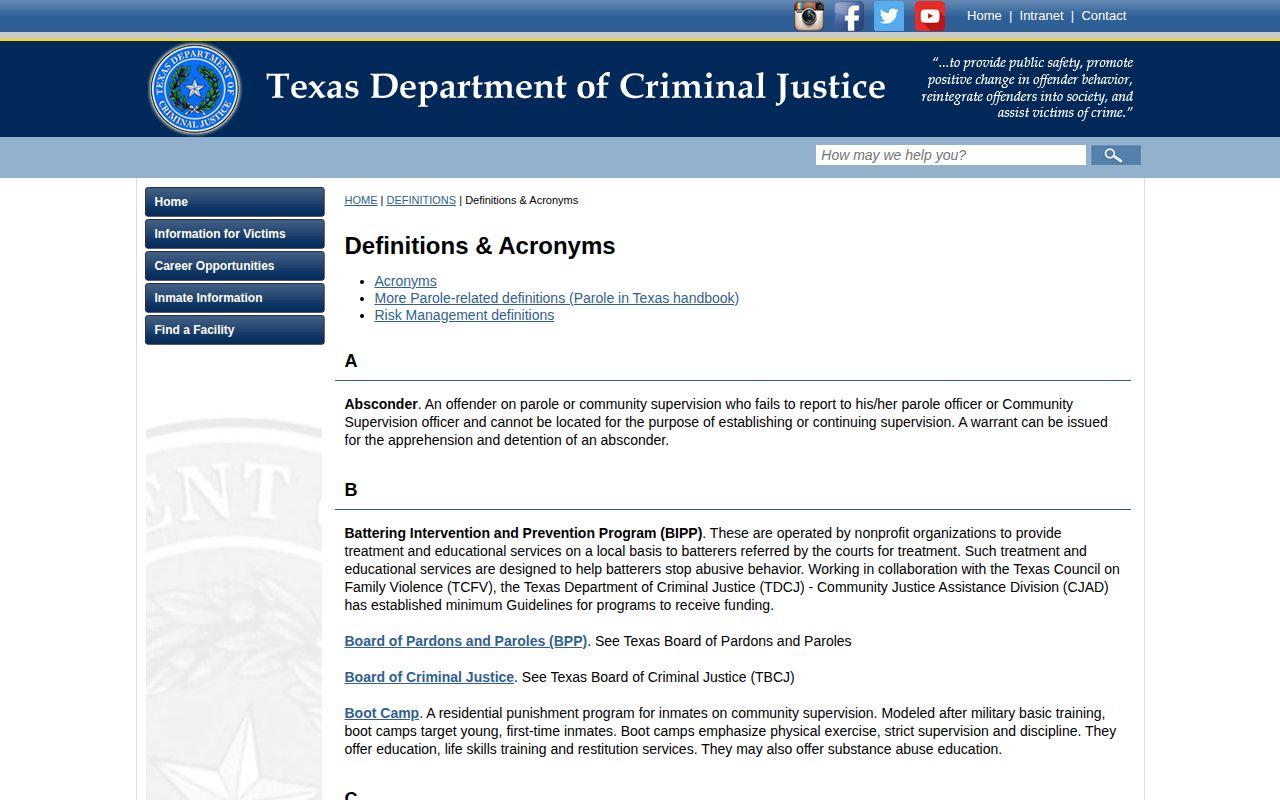 TDCJ release discharge parole and projected date definitions for Guadalupe County