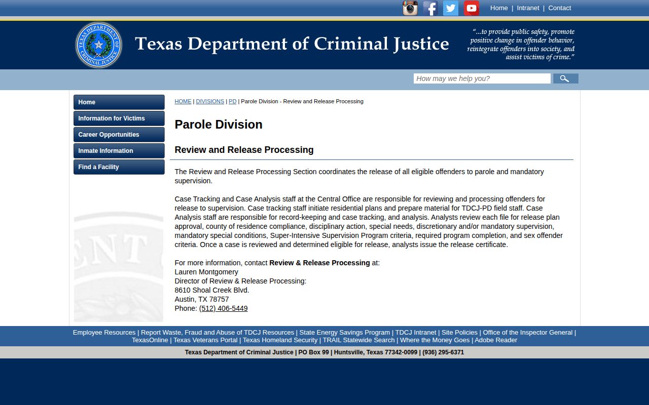 TDCJ review and release processing affecting Guadalupe County release dates