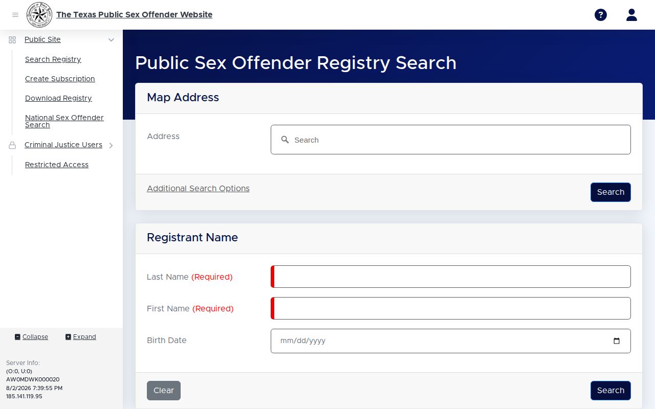 Texas registry search separate from Guadalupe County released mugshots
